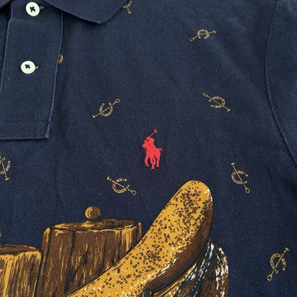 Polo Ralph Lauren Equestrian Saddle Polo Shirt Navy Blue Horseshoe Print Small - Picture 8 of 8
